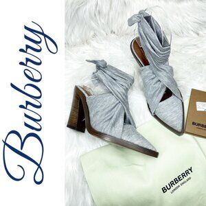 NIB BURBERRY TILLINGTON PEWTER MELANGE ANKLE WRAP SLINGBACK MULES GRAY, EU 36